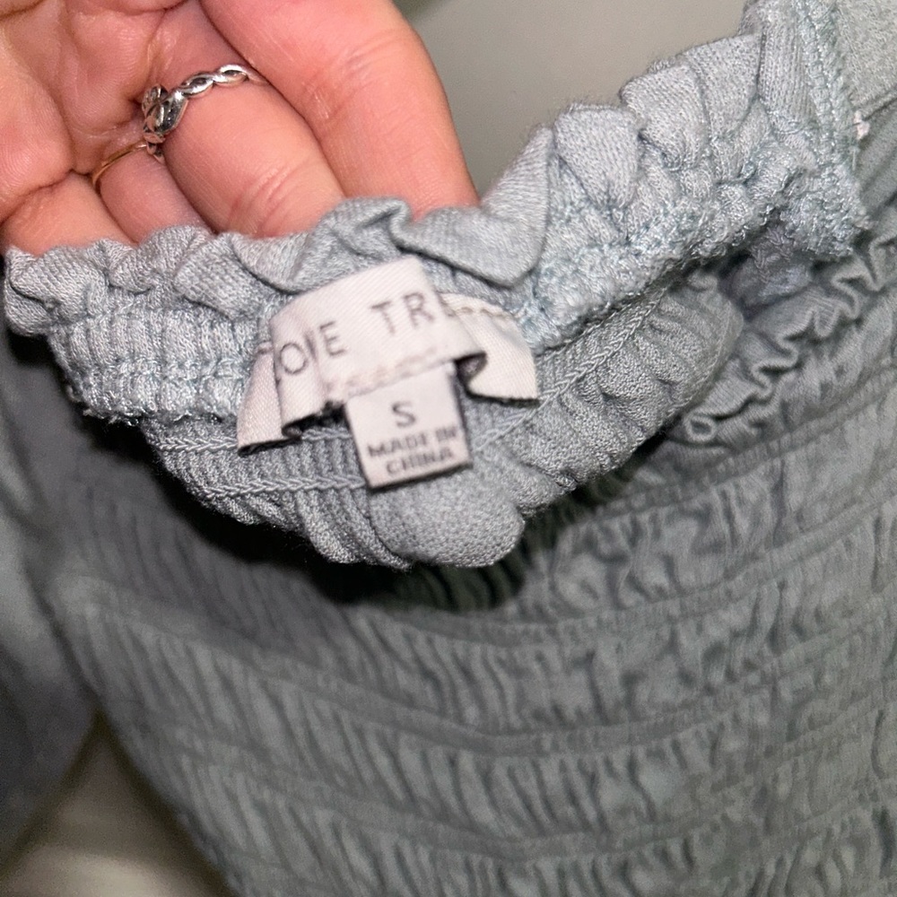 Ruched peasant top in light blue